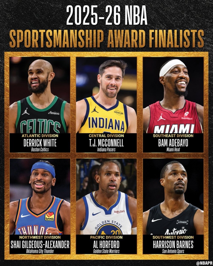 开云体育app-NBA官宣体育道德风尚奖候选：SGA&amp;阿德巴约&amp;麦康纳&amp;霍福德等共6人